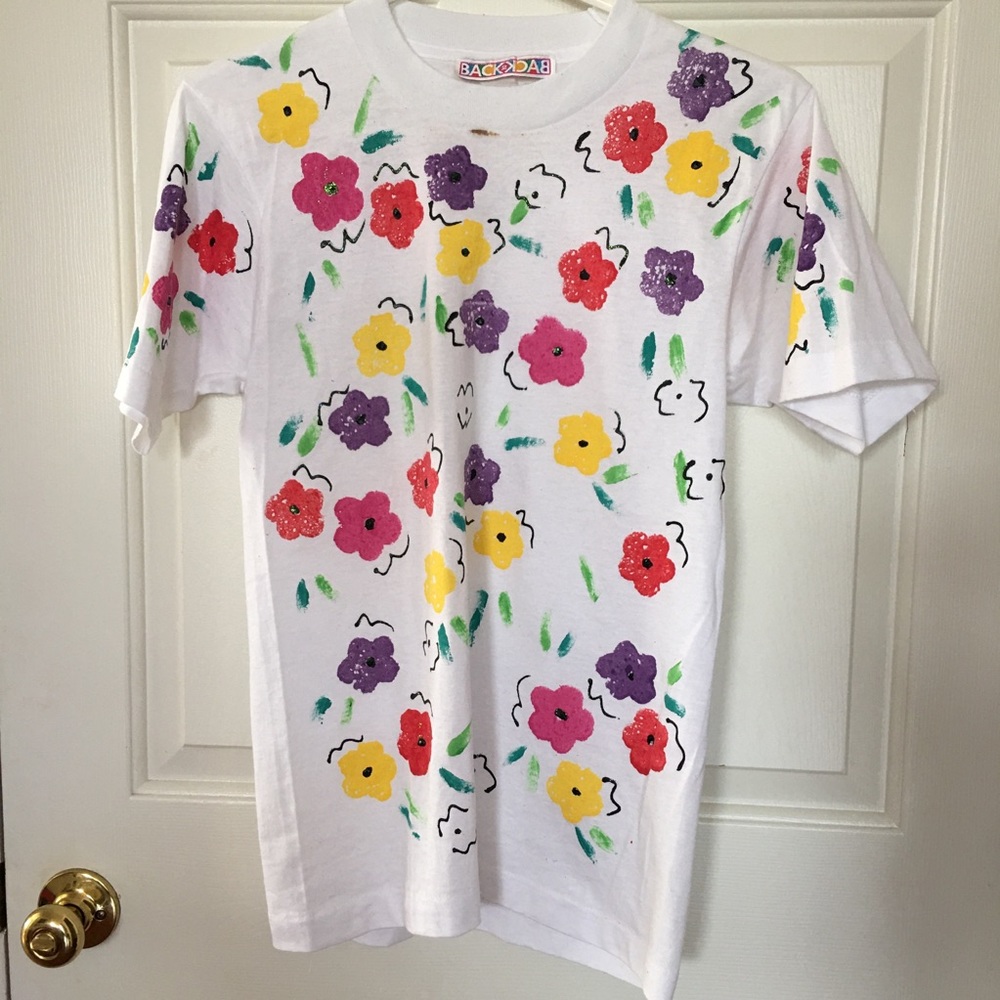 Flower floral rainbow tee shirt white - Picture 4 of 7